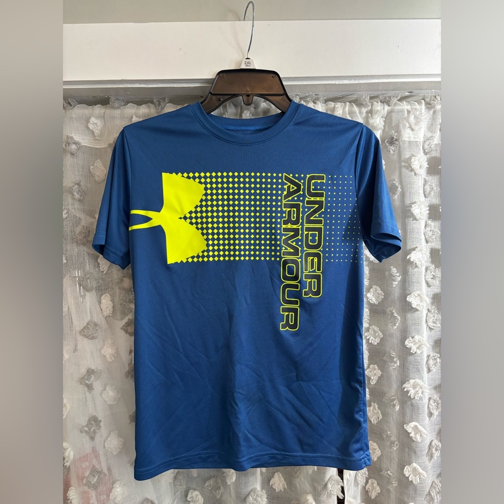 Under Armour Blue Short Sleeve Tee with Neon Yellow Logo
